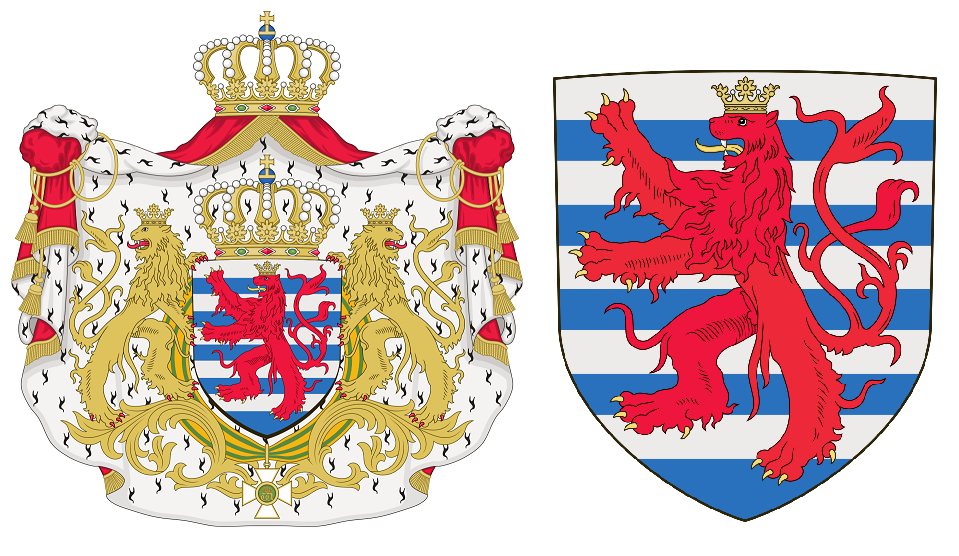 룩셈부르크 대공국 휘장(왼쪽)과 룩셈부르크 가문 휘장 /위키피디아
