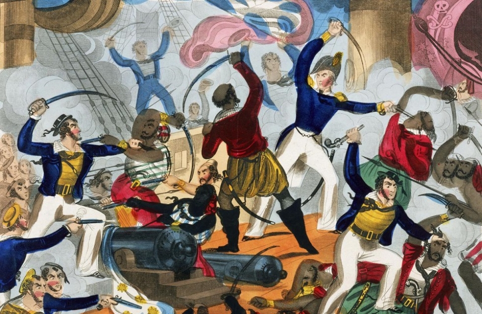 영국 선원과 알제리 해적과 싸우고 있는 그림. John Fairburn (1793–1832) 작 /위키피디아