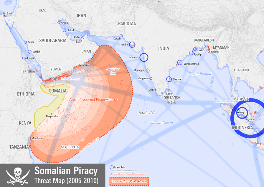 현대 소말리아 해적 활동지역 /위키피디아