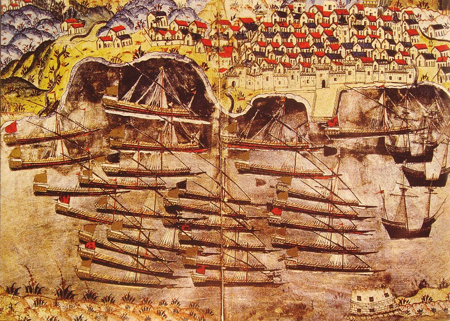 1543년 프랑스 툴롱에서 겨울을 보내고 있는 하이르 앗딘의 오스만투르크 전함. /위키피디아