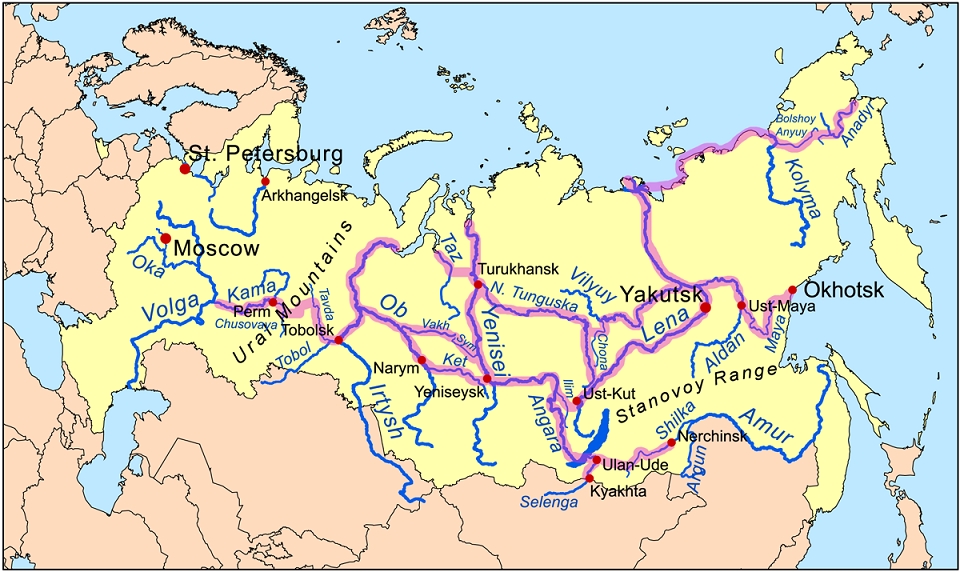 수로를 따라가는 러시아의 시베리아 개척로 /위키피디아