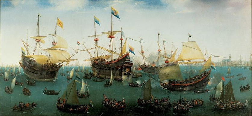 야곱 판 넥이 이끄는 네덜란드 상선대가 1599년 귀환하고 있는 모습 /위키피디아