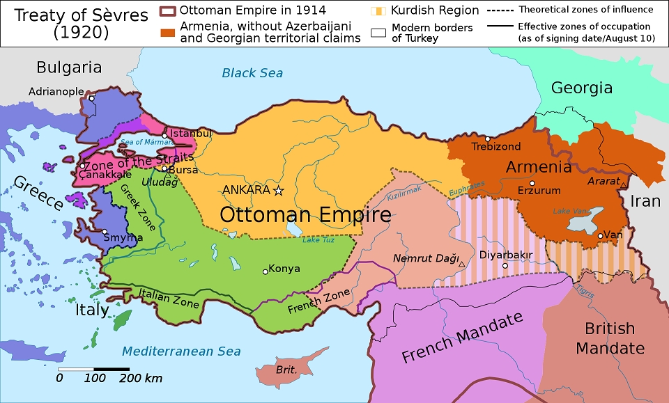 1920년 세브르 조약에 의한 터키 분할도 /위키피디아