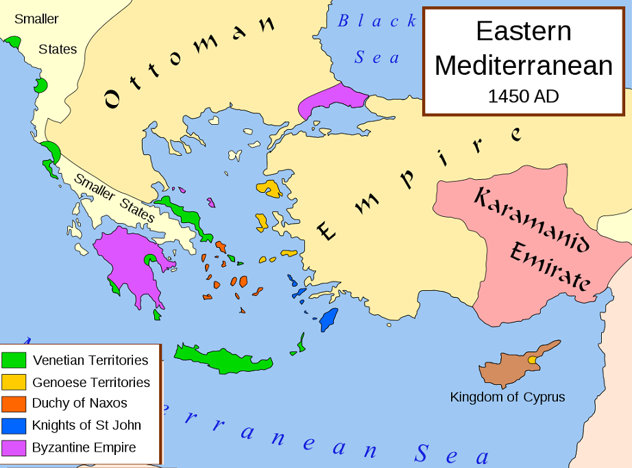 콘스탄티노플 함락 직전(1450년)의 형세도 /위키피디아