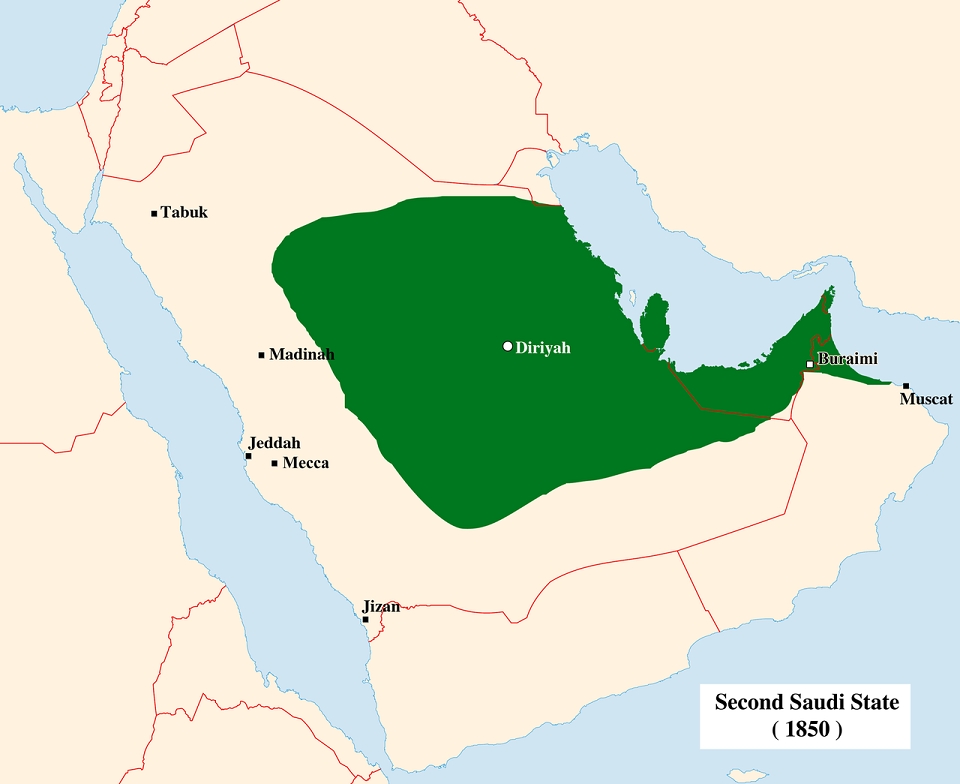 네지드 토후국의 제2왕국(1824–1891) 영토 /위키피디아