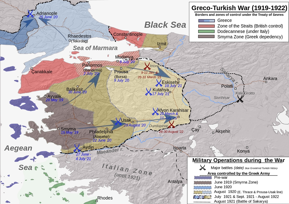 그리스-터키 전쟁(1919~1922) 전개도 /위키피디아