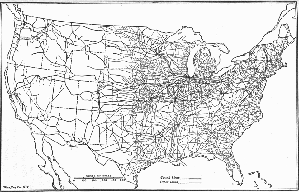 1918년 미국의 철도망 /위키피디아