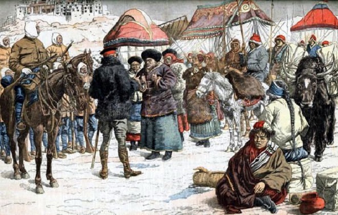 1904년 티벳 영내에 진입한 영국군이 티벳인과 만나는 모습 /위키피디아