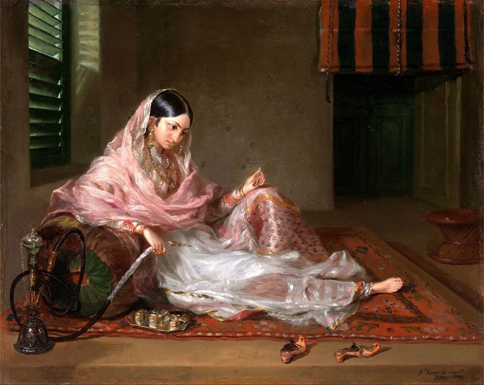 18세기 인도 다카의 한 인도 여성이 모슬린을 입고 있는 그림. /위키피디아