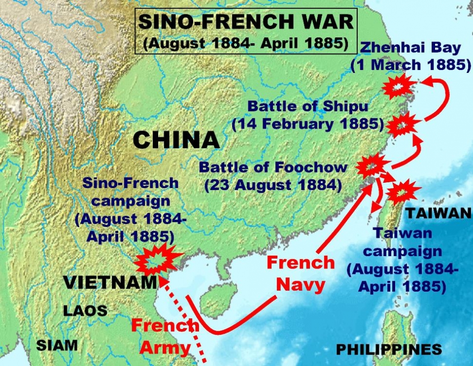 청불 전쟁 때 프랑스 해군의 공격로 /위키피디아