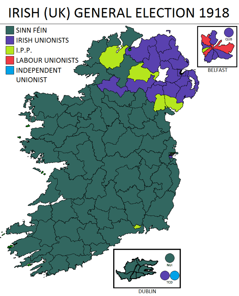 1918년 영국 총선에서 아일랜드의 정파별 분포도 /위키피디아