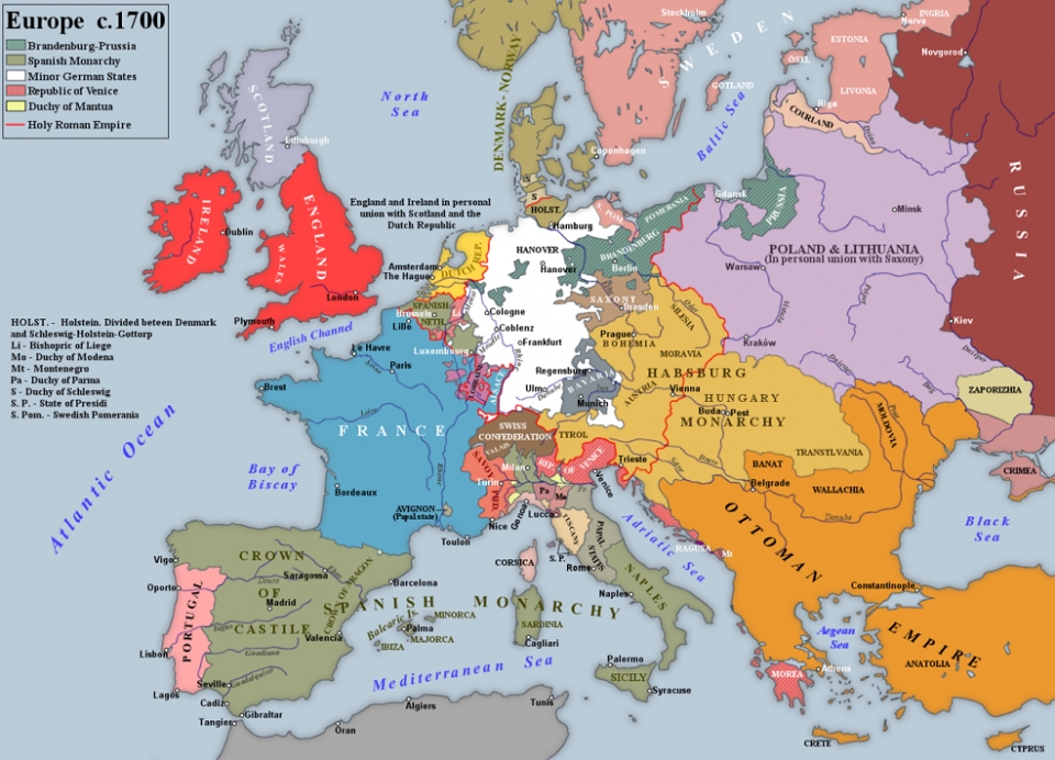 1700년 스페인 계승전쟁 직전의 국제형세 /위키피디아