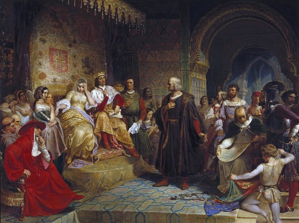 크리스토퍼 콜럼버스가 귀국해 이사벨라 여왕을 알현하는 모습. /위키피디아