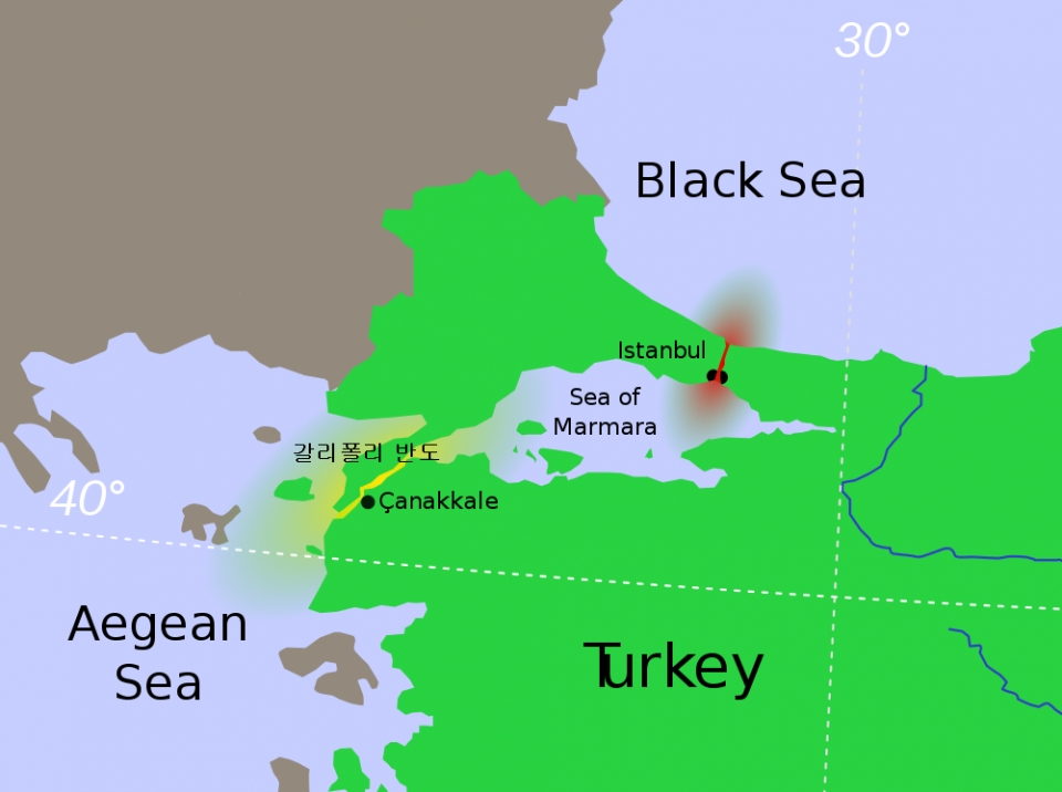오스만 투르크의 보스포루스 해협과 다르다넬스 해협 /위키피디아