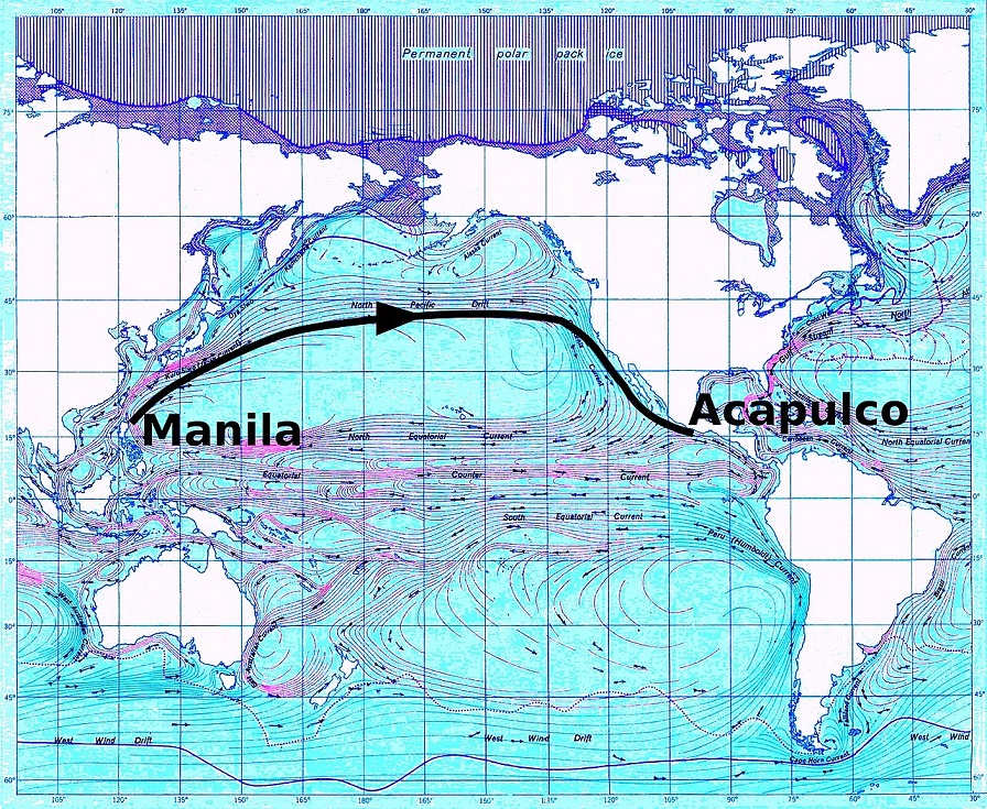 1565년 우르다네타가 발견한 마닐라~아카풀코 항로 /위키피디아