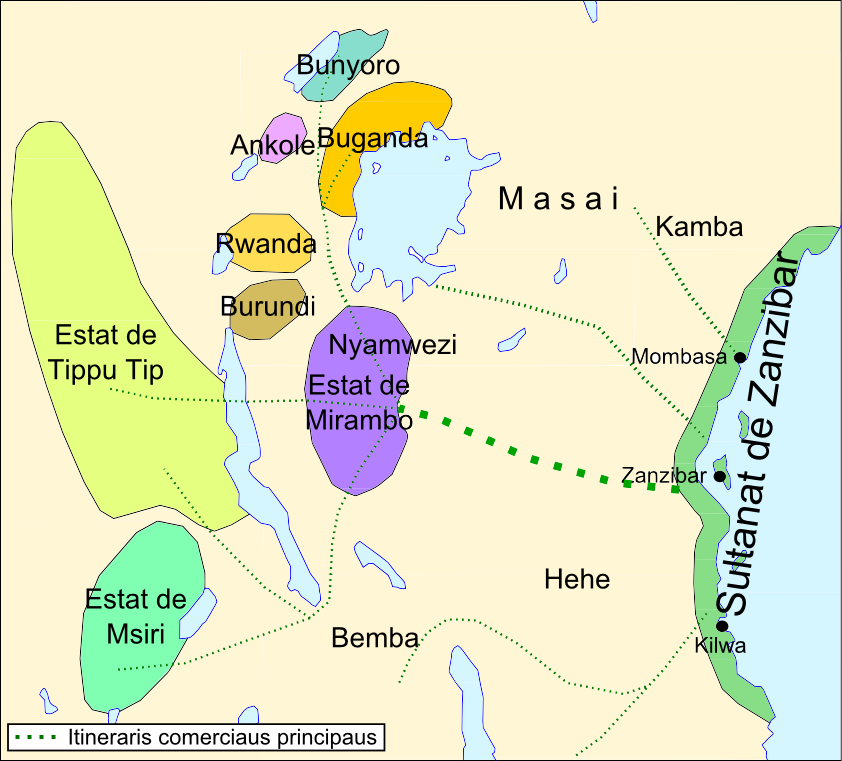 잔지바르 술탄국의 내륙 교역로 /위키피디아