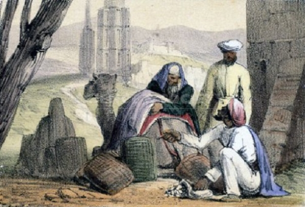아랍 상인들이 조개 화폐를 세는 모습(1845년 그림) /위키피디아