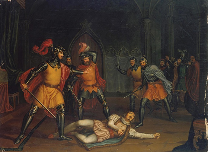 포르투갈 귀족들이 레오노르 왕비의 정부 안데이루를 살해하는 그림. /위키피디아
