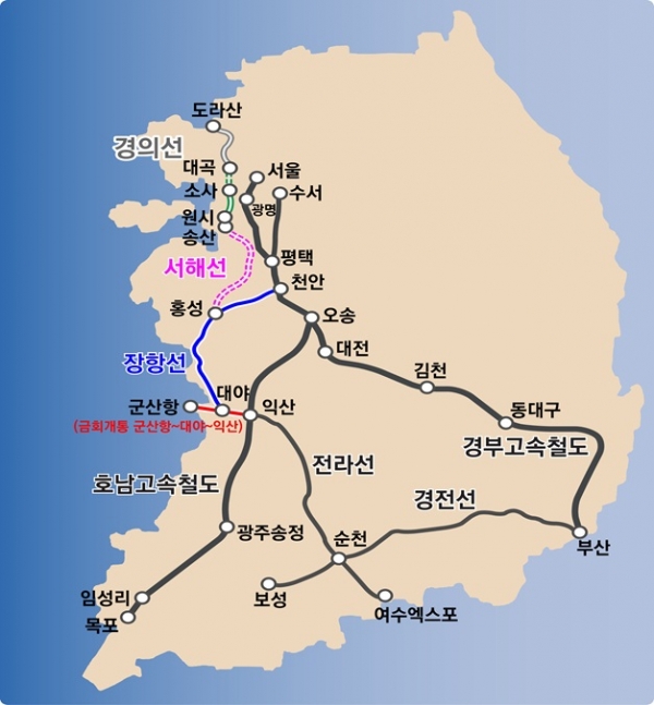 서해안축 철도 노선도 /국토교통부