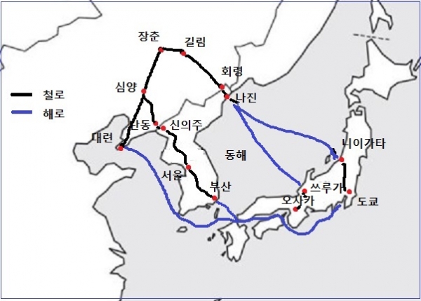 일본~만주 사이 철도 및 해상로 / 그래픽=김현민