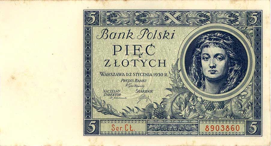 폴란드 새 지폐 5즐로티(1930) /위키피디아