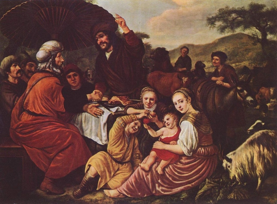 모세가 장인 이드로와 아내 십보라와 작별하고 있다. (Jan Victors, 1635)  /위키피디아