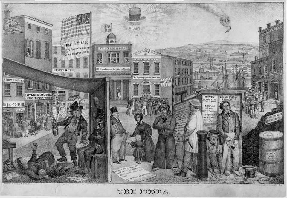 1837년 경기불황 때 앤드류 잭슨을 비난하는 삽화 /위키피디아