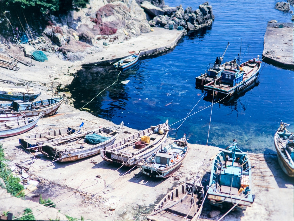(그림 32) 1960~1980년대 삼척 초곡(위)과 삼척 광진(아래)의 무동력 선박들