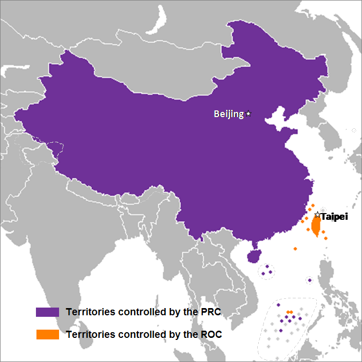 중국 지배지역과 대만 지배지역 /위키피디아