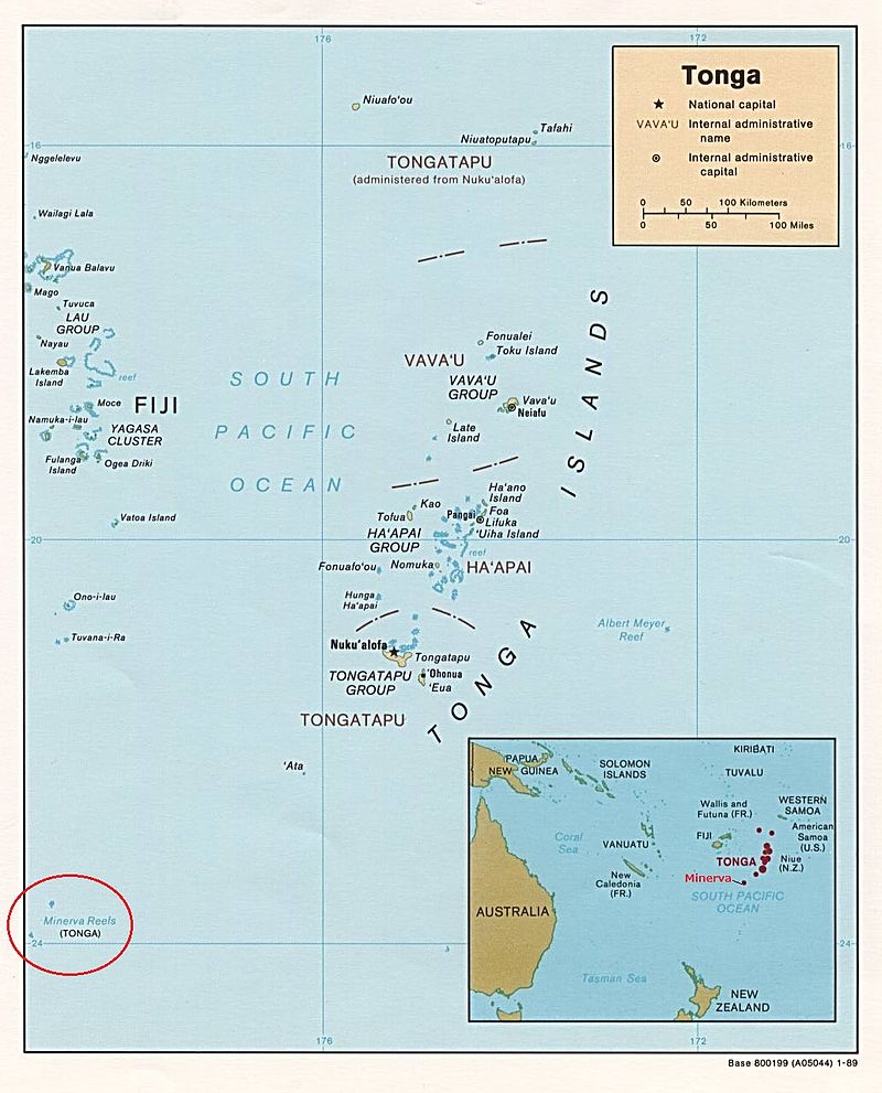 미네르바 산호초의 위치 /위키피디아