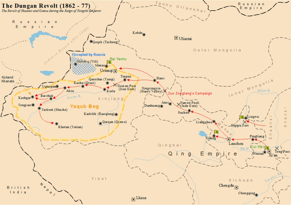 동간 반란과 청군의 진격로 /위키피디아