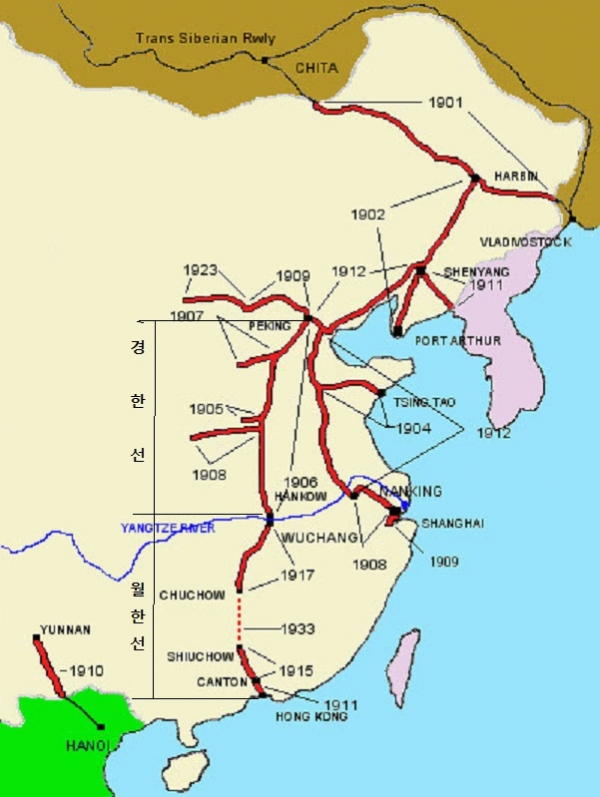 20세기초 중국의 철도망 /위키피디아