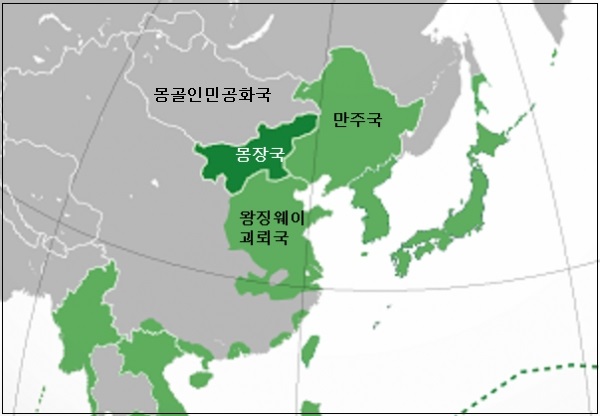 1942~1944년 동아시아의 일본 괴뢰국과 점령지 /위키피디아