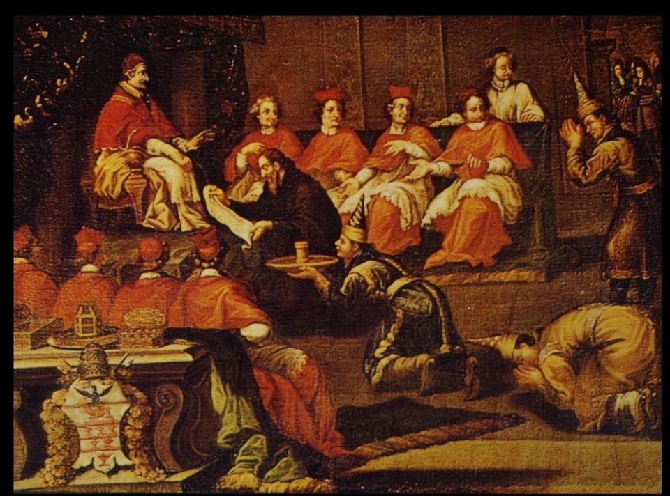 1688년 아유타야의 사절단이 교황 인노센트 11세에게 나라이 왕의 서한을 올리고 있다. /위키피디아