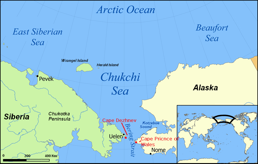 러시아 축치반도와 미국 알래스카 /위키피디아