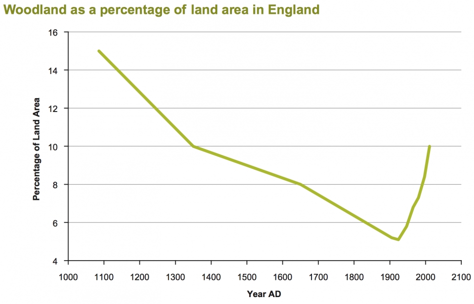 영국 국토 중 숲의 비율 추이 /위키피디아