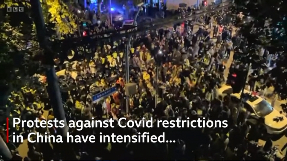 중국 코로나 방역 반대 시위 /BBC 캡쳐
