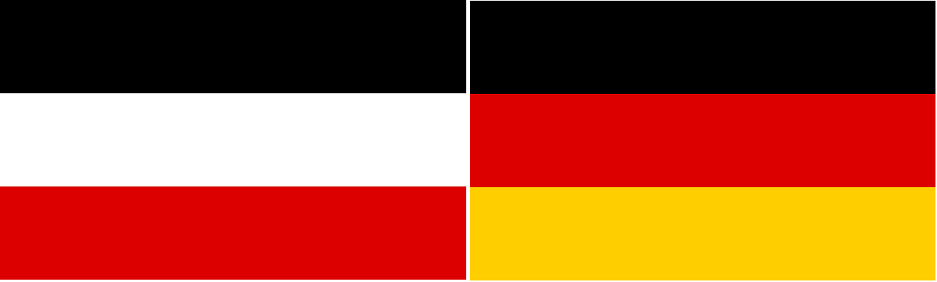 제국시민의 기(2제국 국기. 왼쪽)와 현재 독일연방정부 국기(오른쪽) /위키피디아