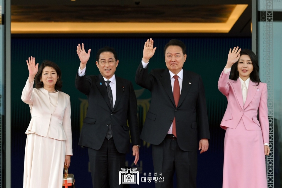 5월 7일 윤석열 대통령 부부는 기시다 후미오 일본 총리 부부 방한을 맞아 공식 환영식을 가졌다. /사진=대통령실