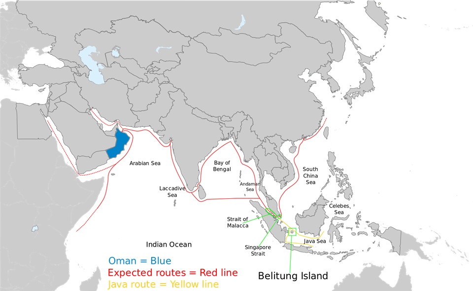 인도네시아 벨리퉁섬과 고대 해상무역로 /위키피디아