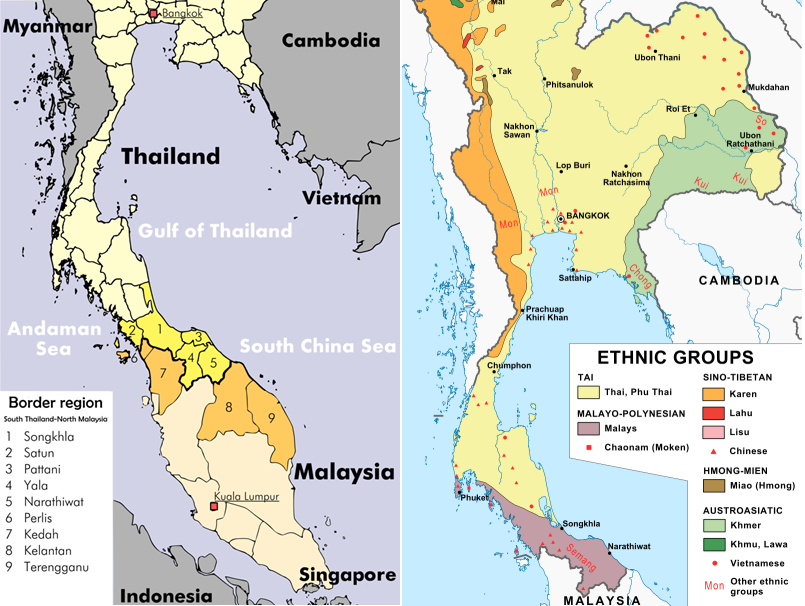 태국 남부 국경분쟁지역과 언어분포 /위키피디아